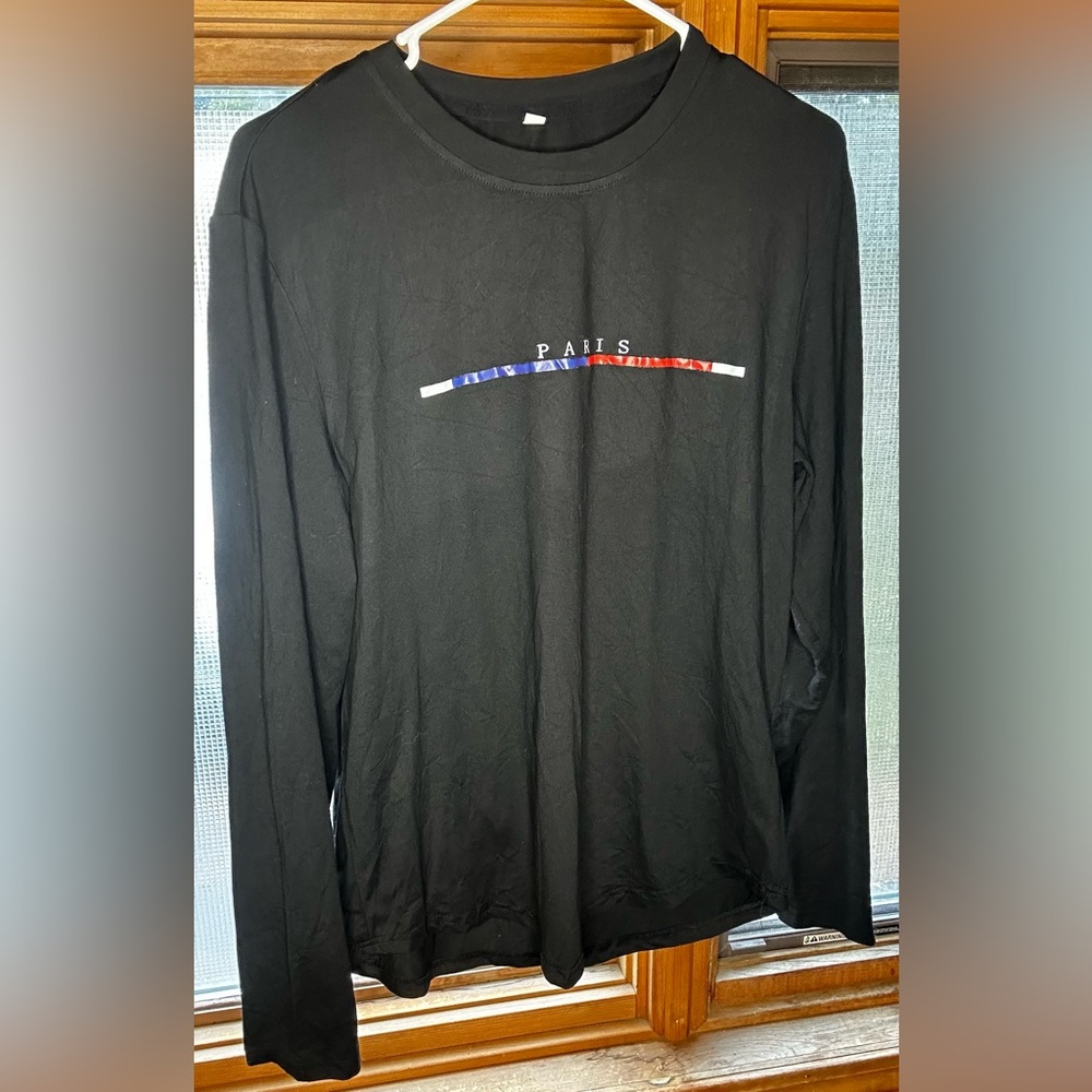SHEIN Black Long Sleeve Shirt with Paris Graphic